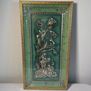 Vintage "Spring" Metalcraft picture
3D embossed silver metal floral tulip design